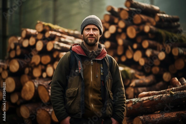 Fototapeta Lumberjack taking break after work. Generative AI