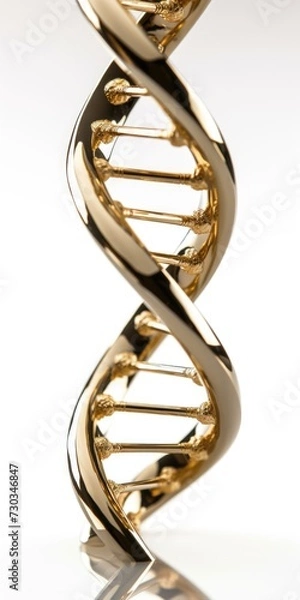 Fototapeta A 3D illustration of a golden DNA double helix structure on a white background