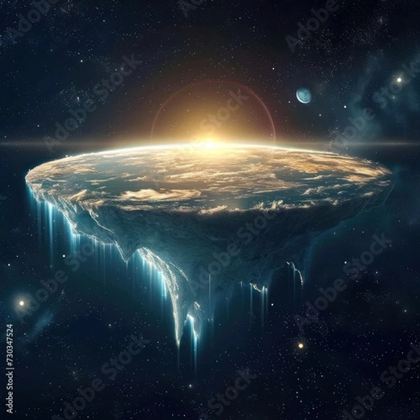 Fototapeta Flat earth theory concept with a cloudy, charming and stunning fantasy appearance complete with winter textures, great for advertising, blogs, social media, etc. Generative Ai