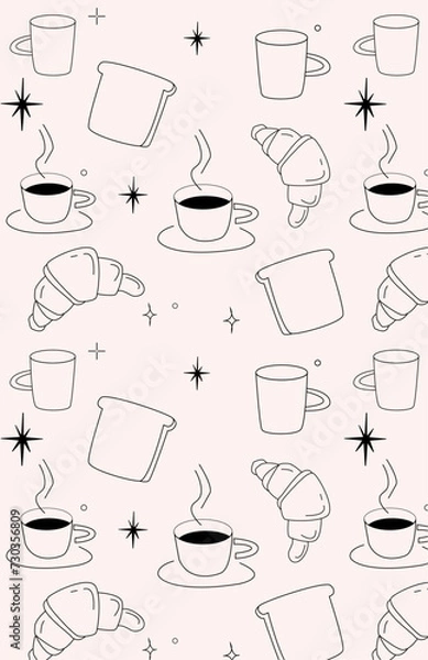 Fototapeta Seamless pattern in minimalistic style with coffee elements.Vector illustration.