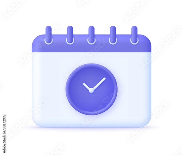 Obraz 3D Planning schedule illustration. Planning strategy and time management. Time, watch, deadline, date page, remainder