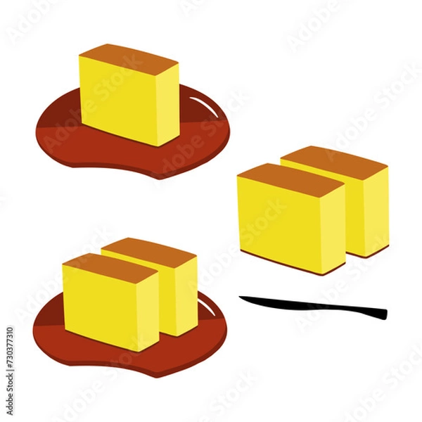 Obraz カステラの手描きカラーイラストセット