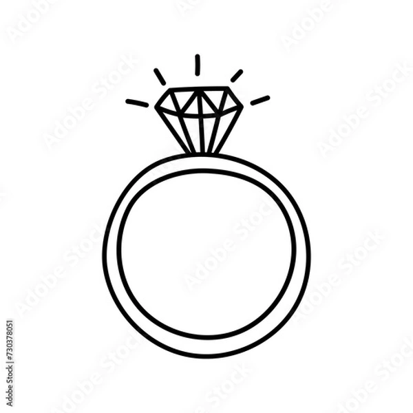 Obraz Wedding ring with diamond vector icon in doodle style. Symbol in simple design. Cartoon object hand drawn isolated on white background.