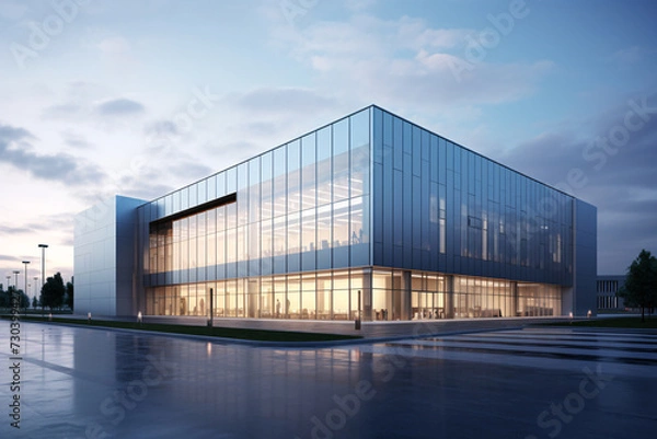Obraz Commercial Building Fascia Logo And Signage Mockup The Exterior Wall Of A Contemporary Commercial Style Building With Aluminium Metal Composite Panels And Glass Windows For Logo And Sign Board Mockup 