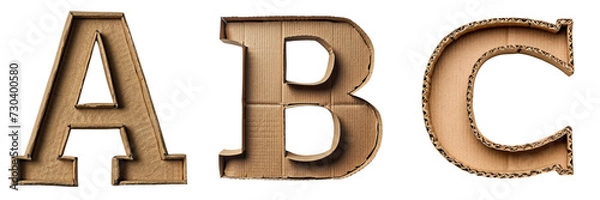 Fototapeta Cardboard Letters A B C Set Isolated on Transparent or White Background, PNG