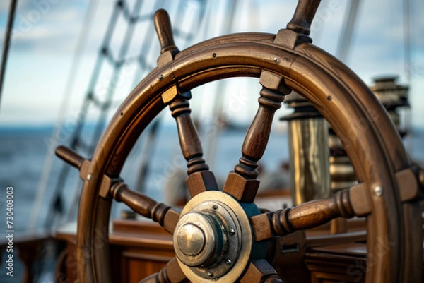 Fototapeta Yacht helm. Background with selective focus and copy space