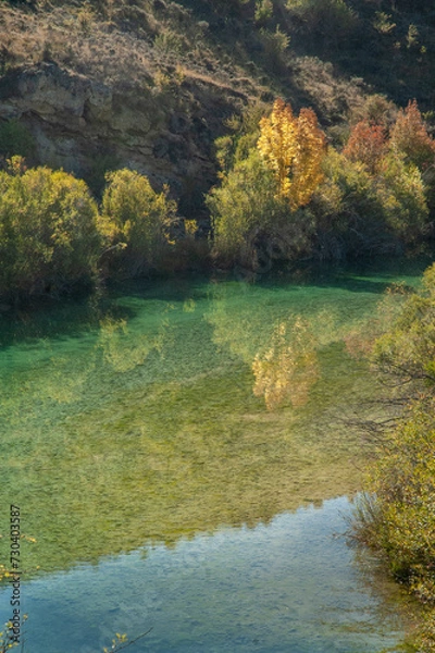 Fototapeta Panoramic view of Vltava river in Baviera, Deusch Colorful autumn landscape with river, forest and mountains in the background