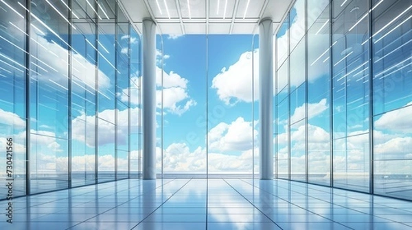 Fototapeta An imaginative representation of an abstract business interior with a view of the sky
