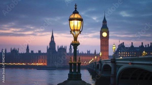 Fototapeta iconic lamp post on Westminster Bridge, set against the captivating backdrop of London