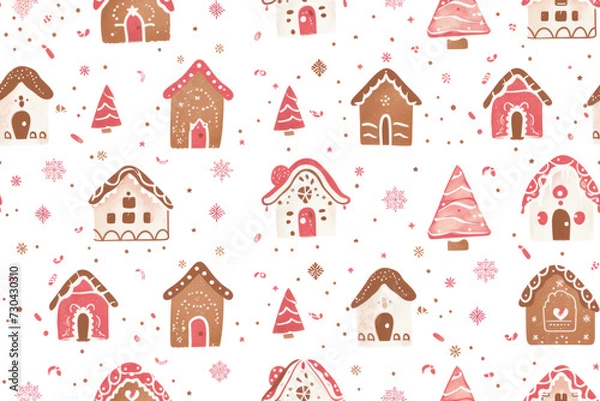 Obraz Pastel Christmas Pattern with Holiday Motifs