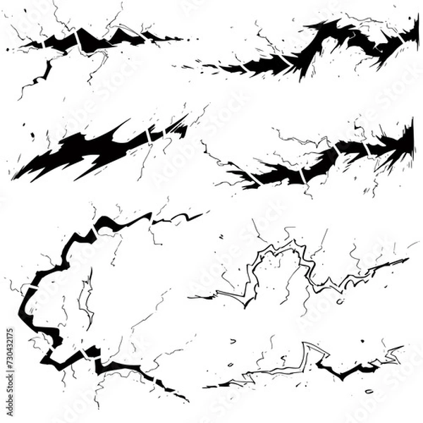 Obraz  set of drawing line art comic manga effect lightning power thunder, isolate with white background generate AI
