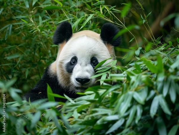 Fototapeta Portrait of a panda in its natural habitat.