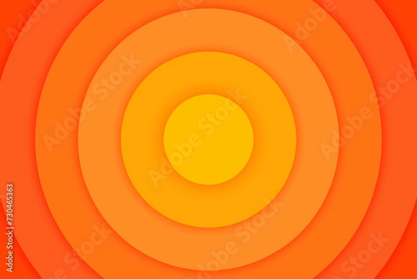 Fototapeta Orange concentric circles banner. Sun, sunlight, sunrise, sunburst background. Ripples, impact, epicenter, radar, target, sonar wave wallpaper. Vector illustration with paper cut effect.