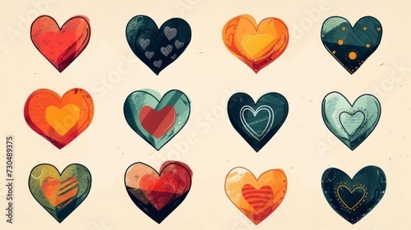 Fototapeta Collection of illustrated hearts icons generative ai