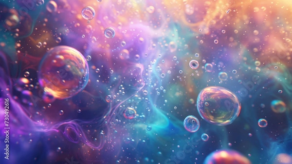 Fototapeta An ethereal veil of frothy bubbles suspended in a sea of enchanting hues evoking a sense of wonder and magic.
