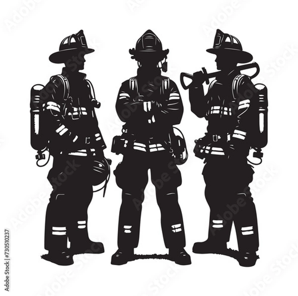 Obraz Firefighters pose silhouette vector illustration 