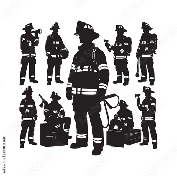 Obraz Firefighters pose silhouette vector illustration 