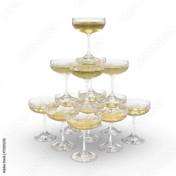 Fototapeta Stack of champagne glasses with clipping path