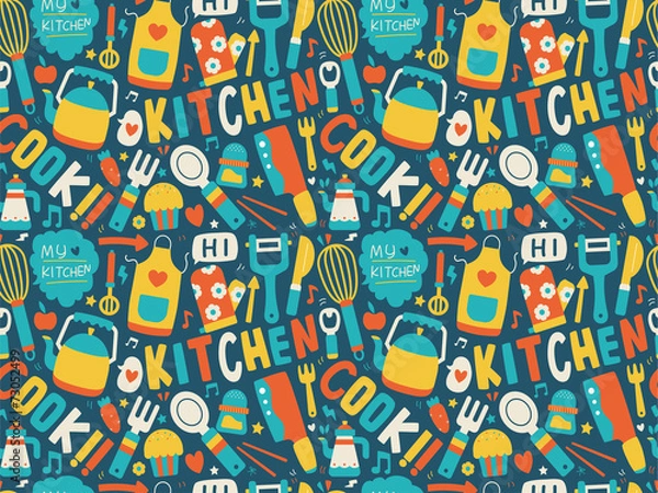 Fototapeta seamless pattern with colorful cooking icons