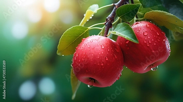 Obraz red aple tree on blurred greenery tree background