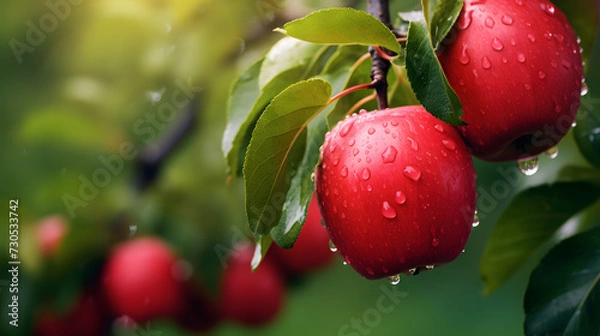 Obraz red aple tree on blurred greenery tree background
