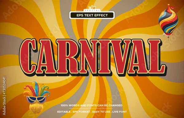 Fototapeta Carnival party 3d editable vector text effect