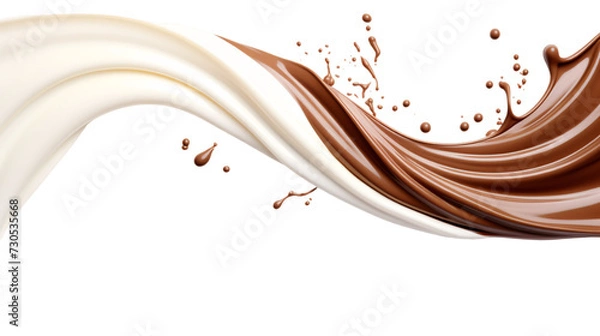 Obraz Milk and liquid chocolate mix flowing in a curve on an isolated background