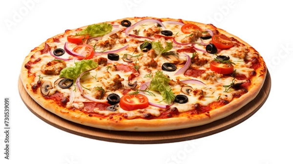 Obraz Delicious pizza isolated on transparent background, Generative ai.