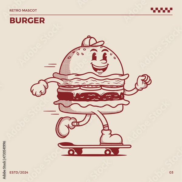 Obraz Burger Retro Mascot, cartoon mascot