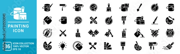 Fototapeta Collection of painting related icons, various painting tools, paint icons icon template editable resizable EPS 10