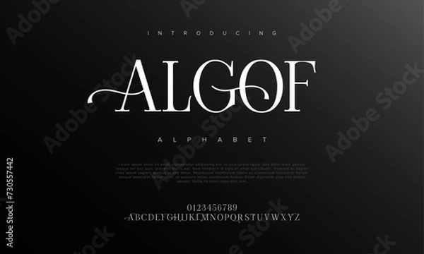 Fototapeta Algof premium luxury elegant alphabet letters and numbers. Elegant wedding typography classic serif font decorative vintage retro. Creative vector illustration