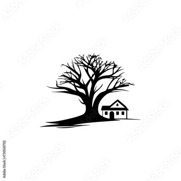 Fototapeta House Tree and Sun Illustration Simple Logo