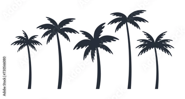 Fototapeta Vector silhouette illustration of tropical palm trees in varying sizes on a plain background