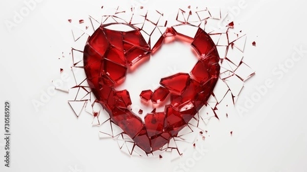 Fototapeta Red broken heart on a clean white background.