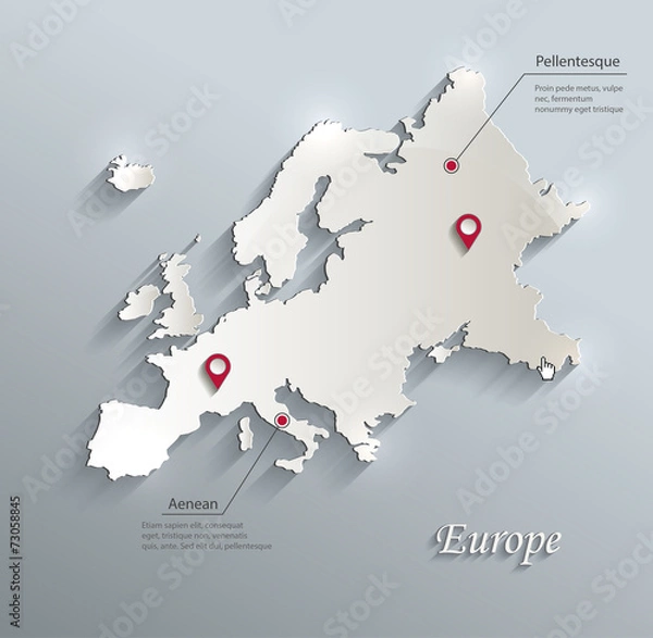 Obraz Mapa Europy niebieski biały papier kartka 3D wektor infografiki