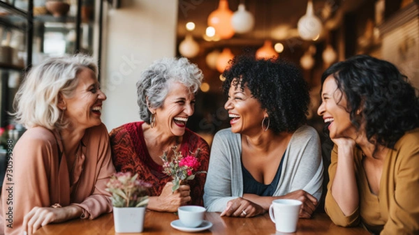 Obraz Group of senior woman enjoying being together at a cafe