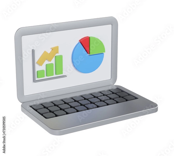 Fototapeta 3D illustration Cartoon laptop with graph on screen