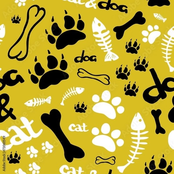 Fototapeta Pattern with footprints and bones