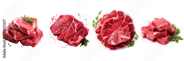 Obraz Set of a Raw beef meat on a Transparent Background