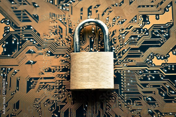 Fototapeta security lock on computer circuit board