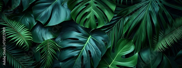 Obraz Tropical leaves background. Green leaf banner and floral jungle pattern concept. abstract green leaf texture.