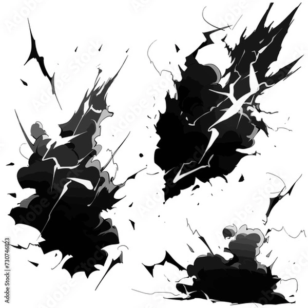 Obraz set of drawing line art comic manga effect lightning power thunder, isolate with white background generate AI