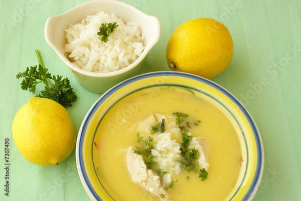 Fototapeta Avgolemono (chicken-rice-lemon) soup