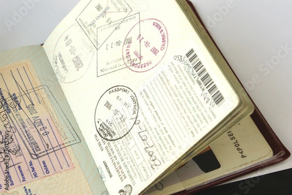 Fototapeta Passport with South Africa and Zimbabwe visas