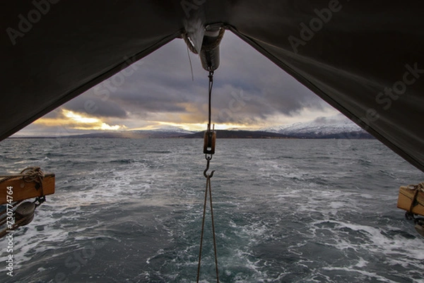 Obraz sailing trip in Norway with dramatic clouds