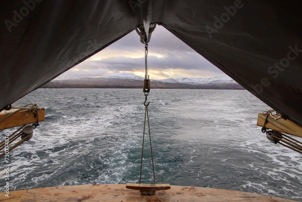 Obraz sailing trip in Norway with dramatic clouds
