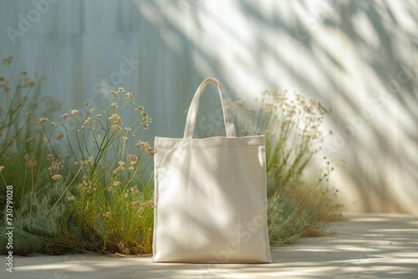 Fototapeta Mockup Canvas tote bag with copy space for branding and advertising. eco and recycle. Generative AI
