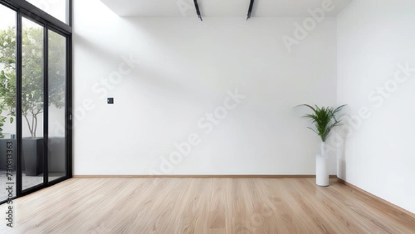Obraz 3D rendering large blank wall with small plant interior room ai generated