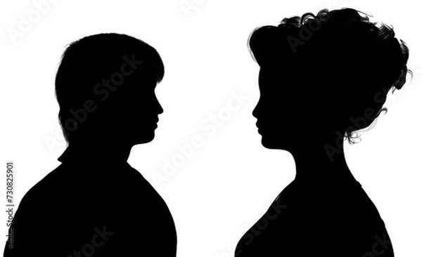 Obraz Male and female profiles black silhouette illustration