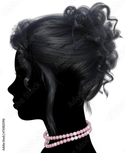 Obraz Female silhouette of a head and neck illustration showing a string of pink pearls around the neck